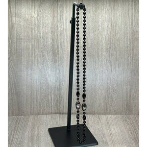 Vintage Black Goldstone Round Beaded Iridescent Crystal Necklace